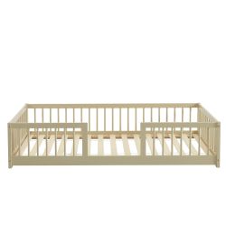 Lit enfant avec barrières EDEN pin massif beige 90x190 sommier inclus