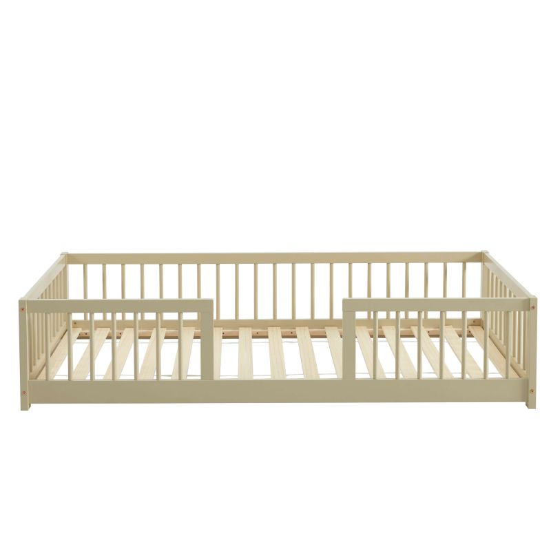 Lit enfant avec barrières EDEN pin massif beige 90x190 sommier inclus