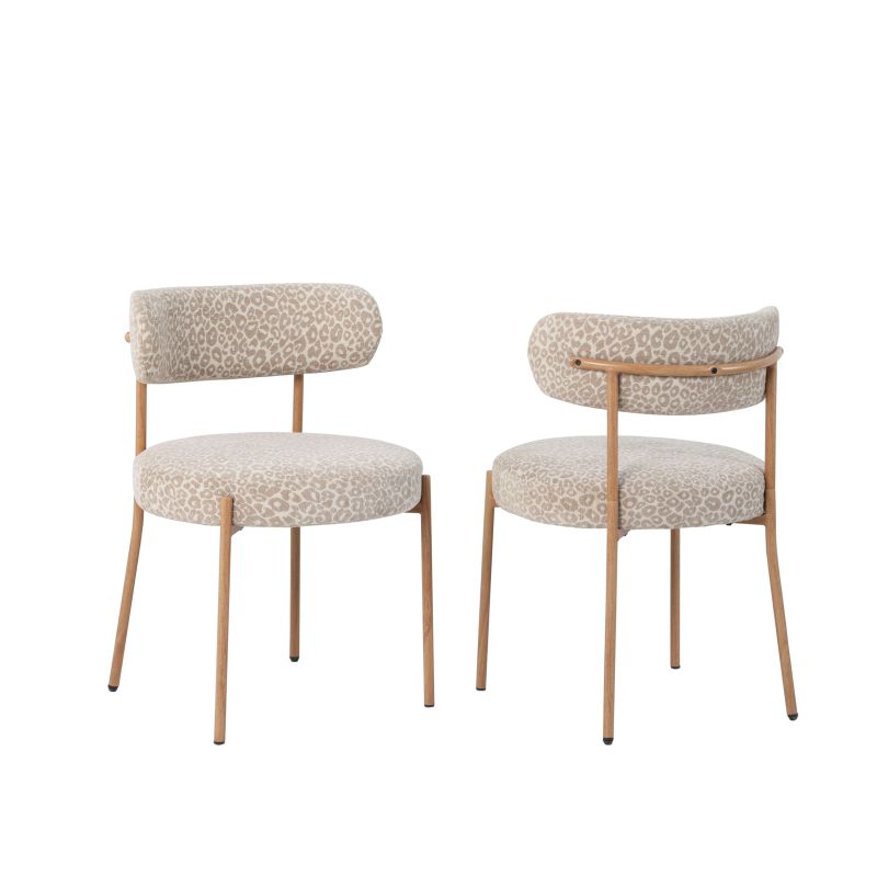 Lot de 2 chaises NOA tissu imprimé léopard beige pieds métal finition bois