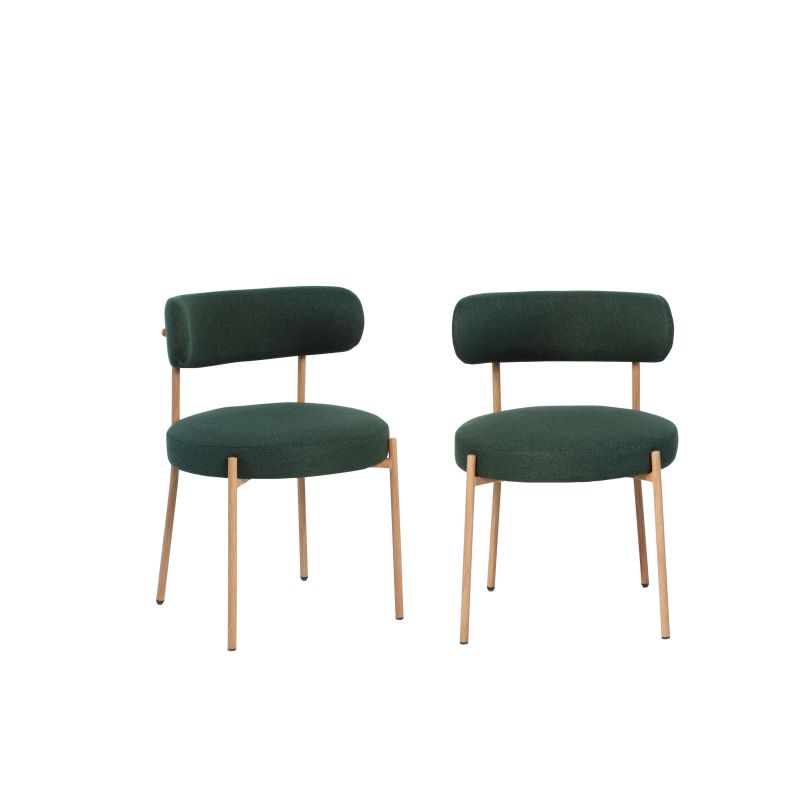 Lot de 2 chaises NOA tissu vert pieds métal finition bois