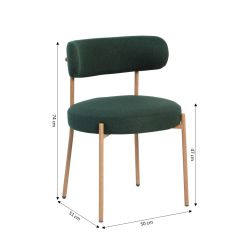Lot de 2 chaises NOA tissu vert pieds métal finition bois