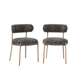 Lot de 2 chaises NOA tissu imprimé léopard noir pieds métal finition bois