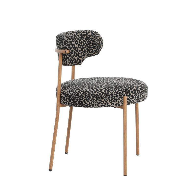 Lot de 2 chaises NOA tissu imprimé léopard noir pieds métal finition bois