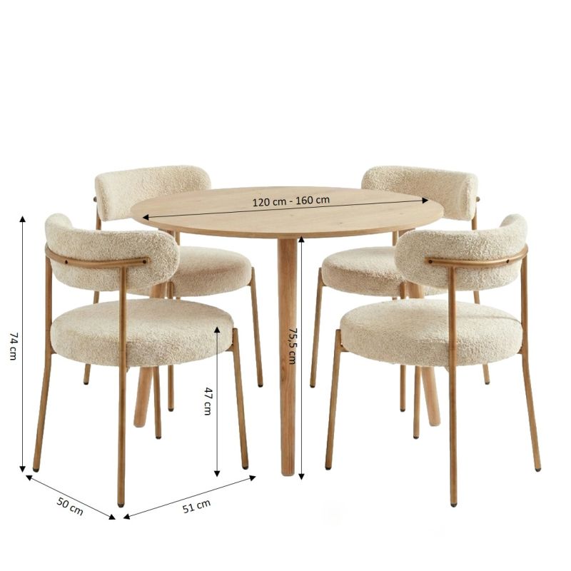 Ensemble repas table extensible ORACLE placage chêne et lot de 2 chaises NOA tissu beige