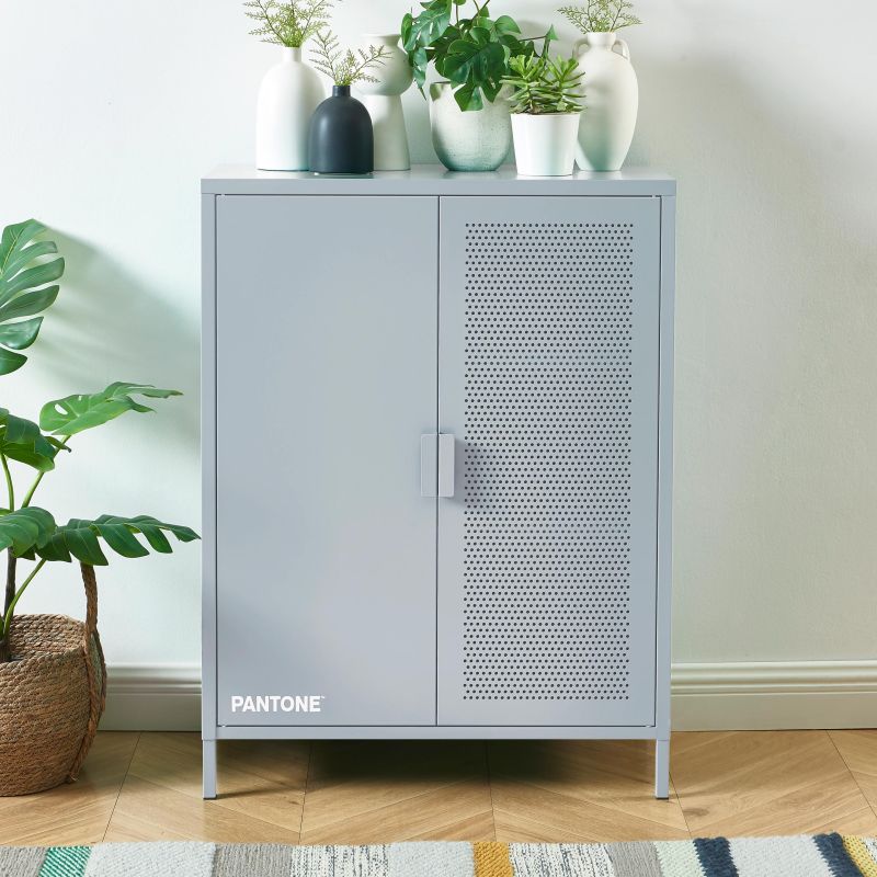 Buffet PANTONE métal gris bleu 2 portes 75cm