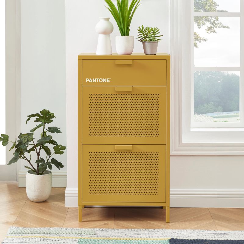 Meuble à chaussures PANTONE métal jaune moutarde 55cm