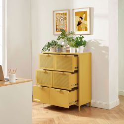 Commode PANTONE métal jaune moutarde 6 tiroirs 90cm