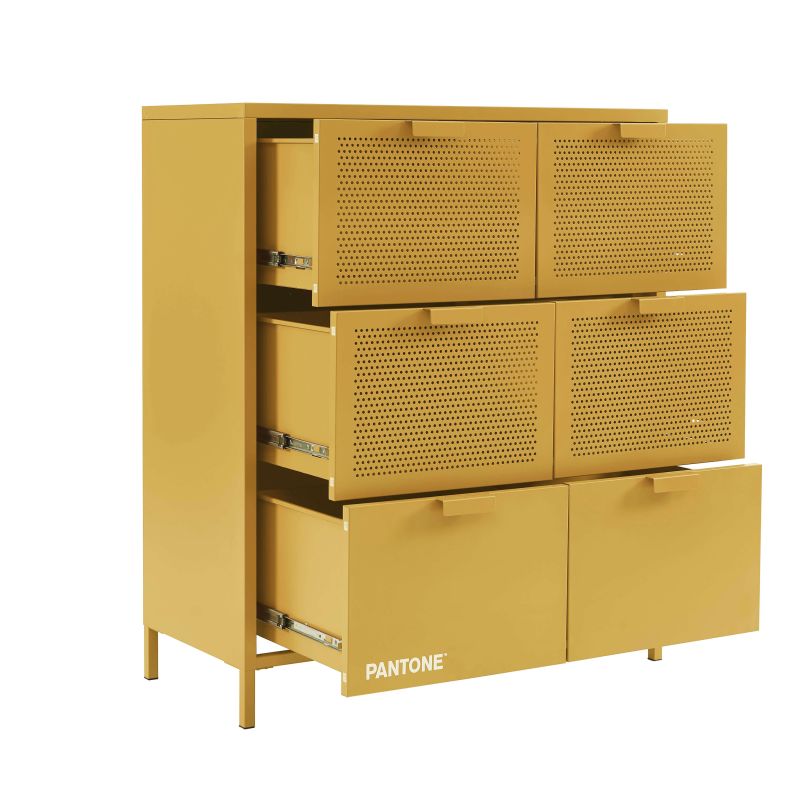 Commode PANTONE métal jaune moutarde 6 tiroirs 90cm