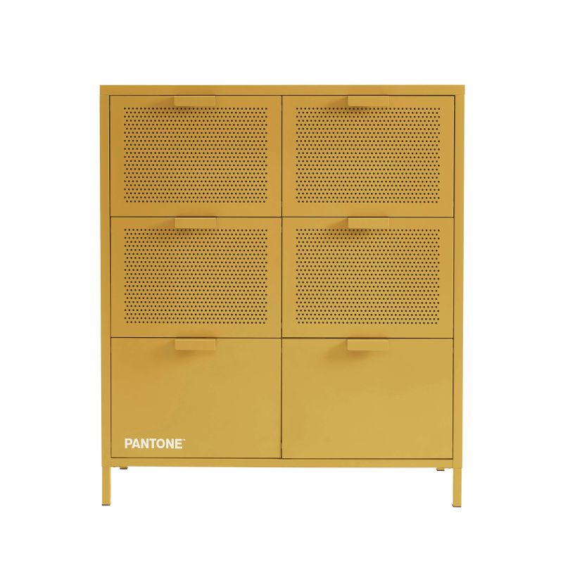 Commode PANTONE métal jaune moutarde 6 tiroirs 90cm