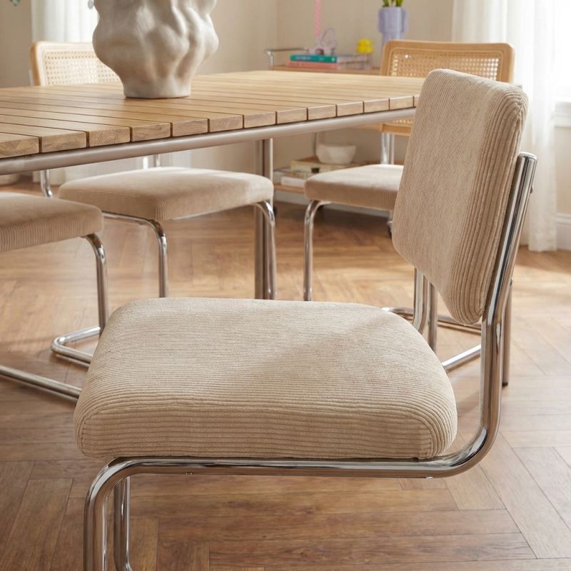 Ensemble repas table ASTI bois d'acacia FSC 200cm et lot de 6 chaises JACK velours côtelé écru