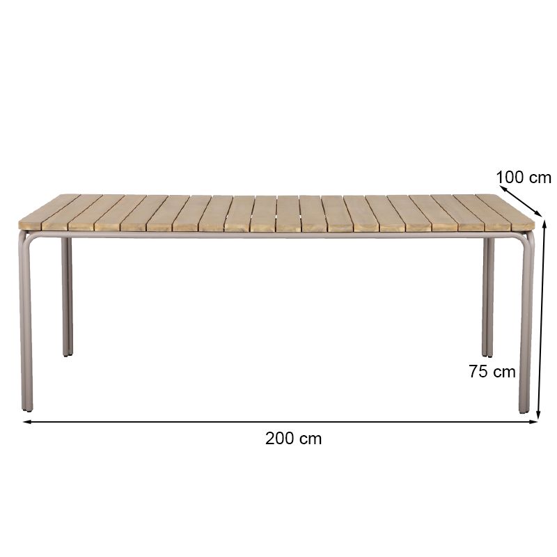 Ensemble repas table ASTI bois d'acacia FSC 200cm et lot de 6 chaises ELLA velours côtelé écru