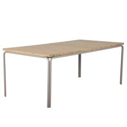 Ensemble repas table ASTI bois d'acacia FSC 200cm et lot de 6 chaises ELLA velours côtelé écru