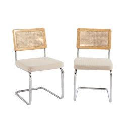 Ensemble repas table ASTI bois d'acacia FSC 200cm et lot de 6 chaises ELLA velours côtelé écru