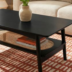 Table basse ANATOLE noir et cannage rotin