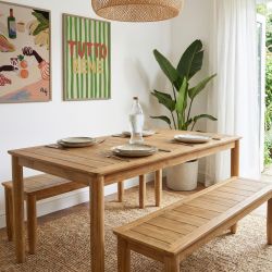 Ensemble table et bancs de jardin SAFARI 6 places en bois teck FSC