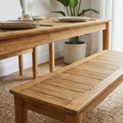 Ensemble table et bancs de jardin SAFARI 6 places en bois teck FSC