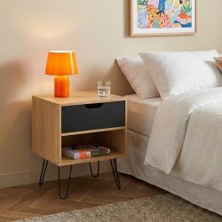 Lot de 2 tables de chevet DUO noir et effet chêne