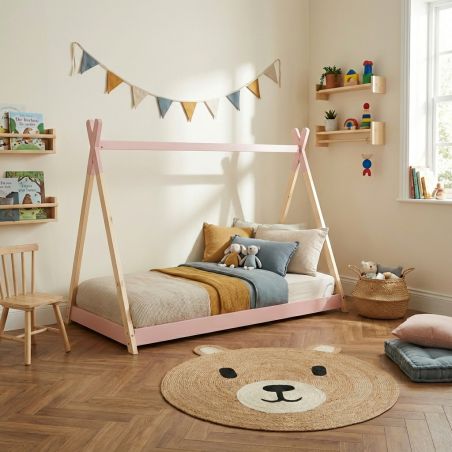 Lit tipi TINY 90x190 pin rose sommier inclus