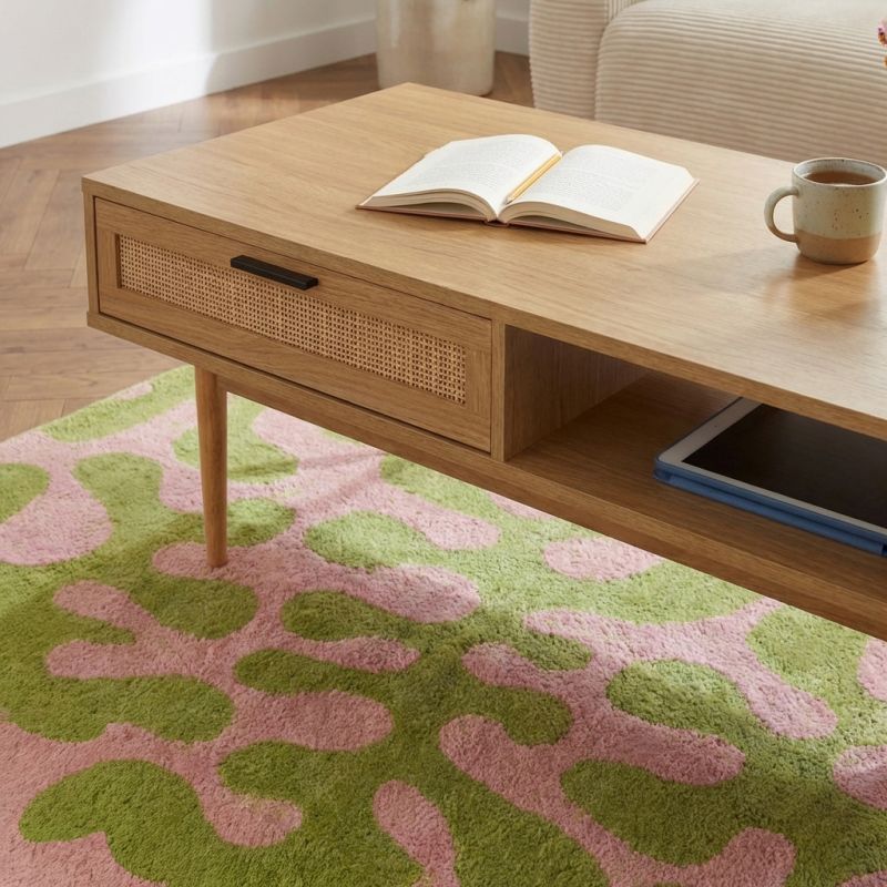 Table basse AMANA effet chêne et cannage rotin