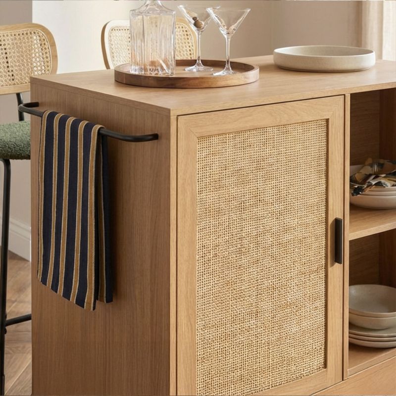 Ilot central AMANA effet chêne et cannage rotin 100cm