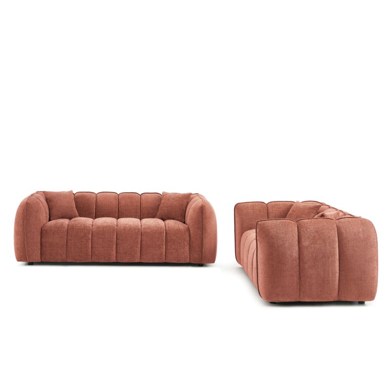 Ensemble canapés droits fixes 3+2 MATILDA tissu chenille rouge brique