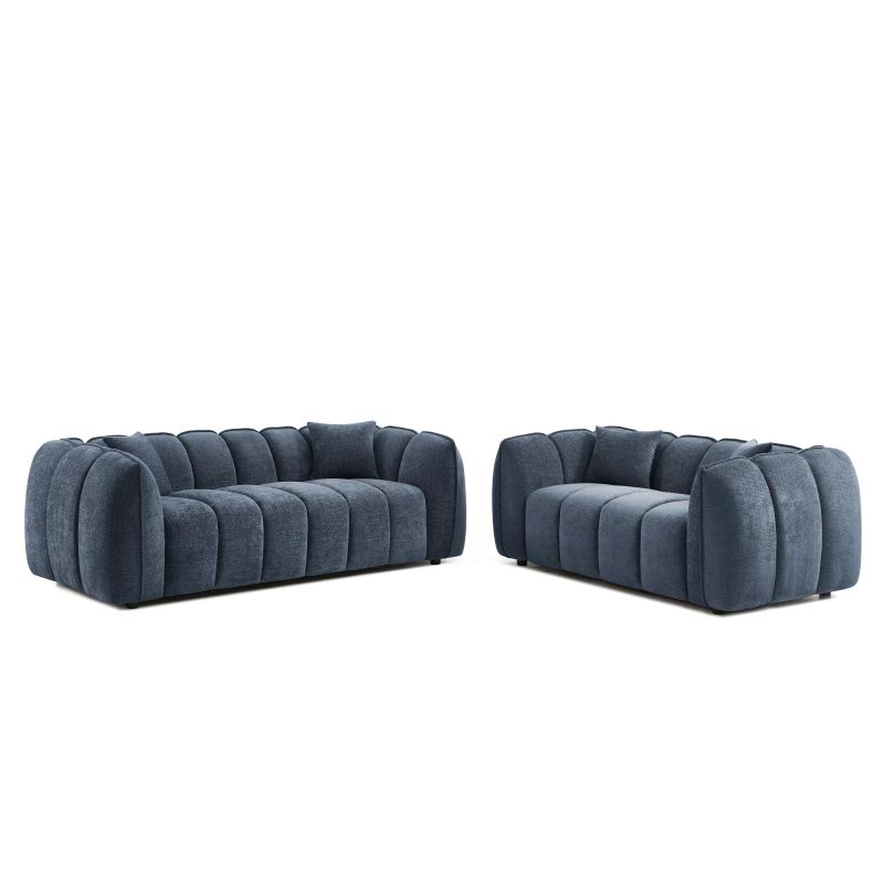 Ensemble canapés droits fixes 3+2 MATILDA tissu chenille bleu