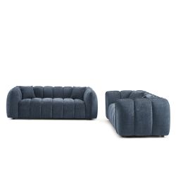 Ensemble canapés droits fixes 3+2 MATILDA tissu chenille bleu