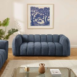 Ensemble canapés droits fixes 3+2 MATILDA tissu chenille bleu