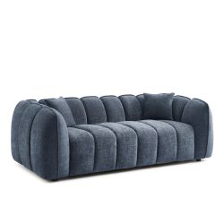 Canapé droit MATILDA 3 places tissu chenille bleu