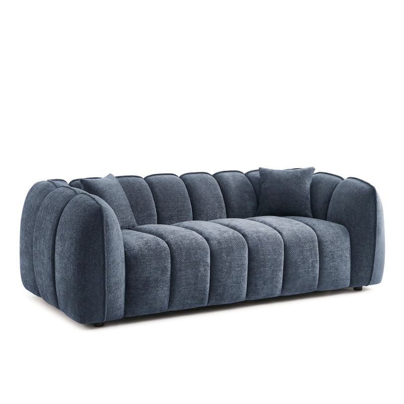Canapé droit MATILDA 3 places tissu chenille bleu
