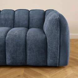 Canapé droit MATILDA 3 places tissu chenille bleu
