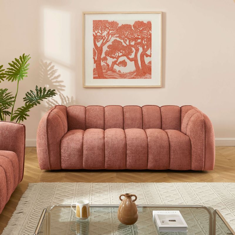 Canapé droit MATILDA 3 places tissu chenille rouge brique