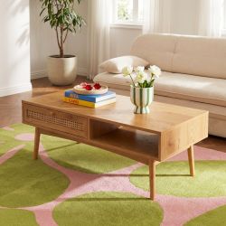 Table basse INES effet chêne et cannage rotin