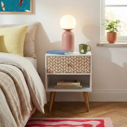 Table de chevet CAPUCINE blanc et effet chêne