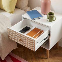 Table de chevet CAPUCINE blanc et effet chêne