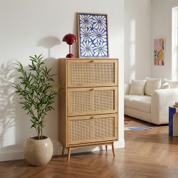 Meuble à chaussures INESeffet chêne et cannage rotin