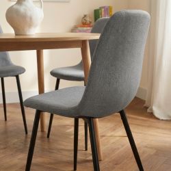 Lot de 4 chaises ESTELLE tissu gris clair pieds métal noir