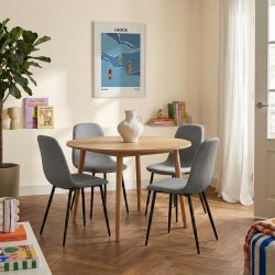 Lot de 4 chaises ESTELLE tissu gris clair pieds métal noir