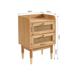 Table de chevet LEON placage chêne et cannage rotin