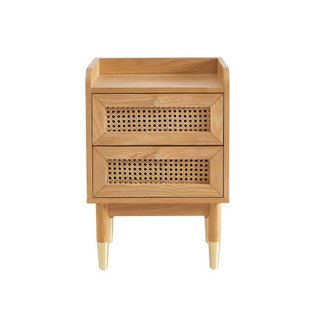 Table de chevet LEON placage chêne et cannage rotin