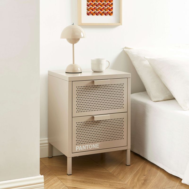 Table de chevet PANTONEmétal taupe double tiroirs 40cm