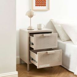 Table de chevet PANTONEmétal taupe double tiroirs 40cm