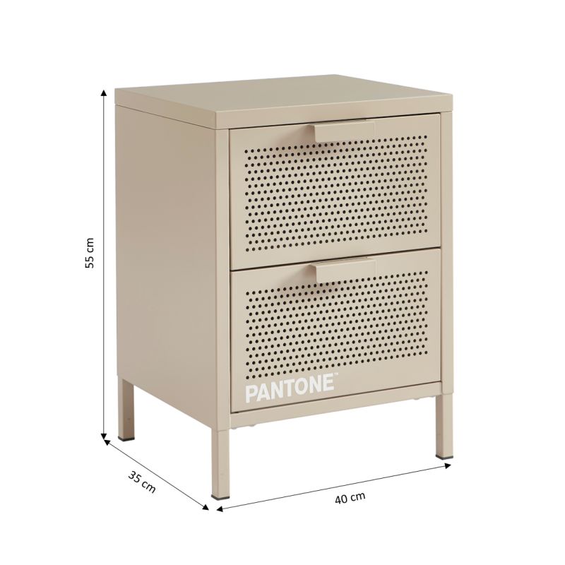 Table de chevet PANTONEmétal taupe double tiroirs 40cm