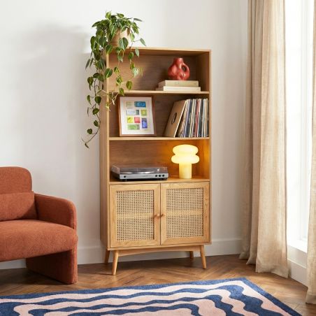 Bibliothèque INES effet chêne et cannage rotin 80cm