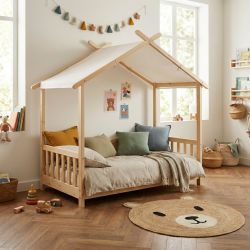 Lit tente avec barrières TINY 70x140 pin massif sommier inclus