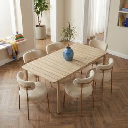 Ensemble repas table SAMOA 180 cm et lot de 6 chaises NOA tissu bouclette beige
