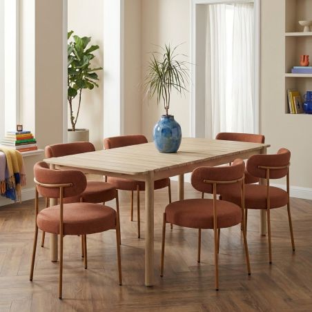 Ensemble repas table SAMOA 180 cm et lot de 6 chaises NOA tissu terracotta