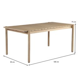 Ensemble repas table SAMOA 180 cm et lot de 6 chaises NOA tissu bouclette beige