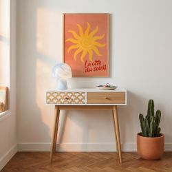 Console UTAHblanc et effet chêne 2 tiroirs 80cm