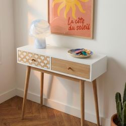 Console UTAHblanc et effet chêne 2 tiroirs 80cm